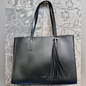 NWOT Ted Baker London Black Epi Leather Tassel Tote